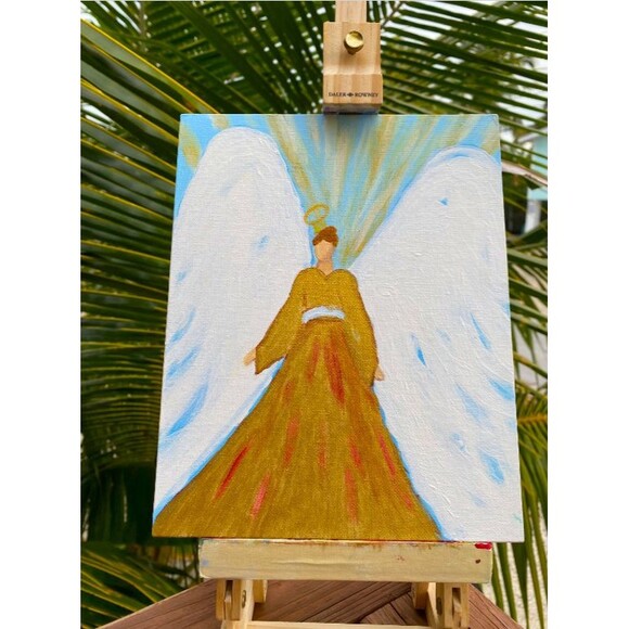 Original Acrylic Painting Angel Art Gold White Halo 8x10 Framed Spiritual  Decor - Picture 6 of 6